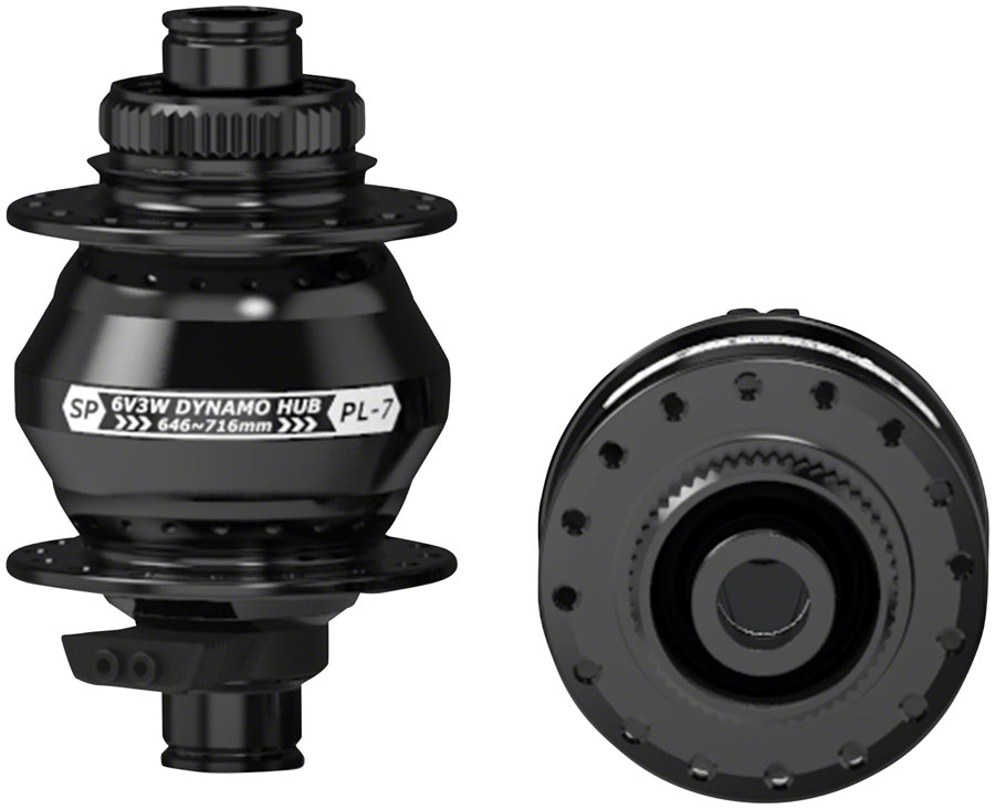 SP 7 Series Dynamo Front Hub - PL-7,  6V 3W, 12 x 100mm, Centerlock, 32H, Black