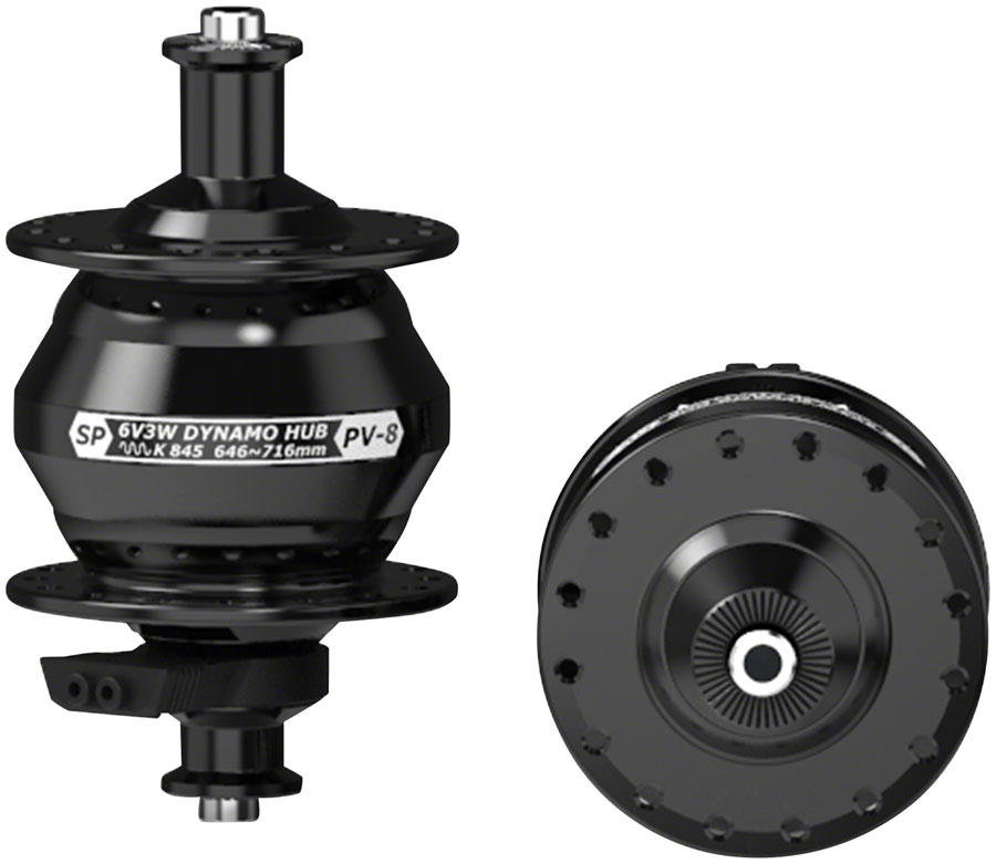 SP 8 Series Dynamo Front Hub - PV-8, 6V- 3W, QR x 100mm, Rim, 32H, Black
