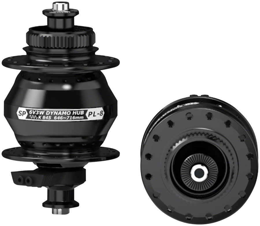 SP 8 Series Dynamo Front Hub - PL-8, 6V- 3W, QR x 100mm, Centerlock, 32H, Black