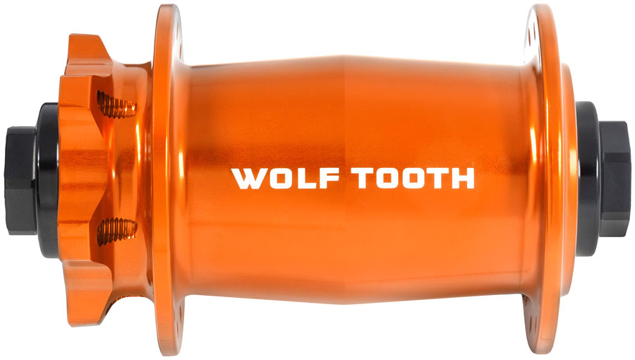 Wolf Tooth Mountain Front Hub - 15 x 110mm, 6-Bolt, Orange, J-Bend, 28H