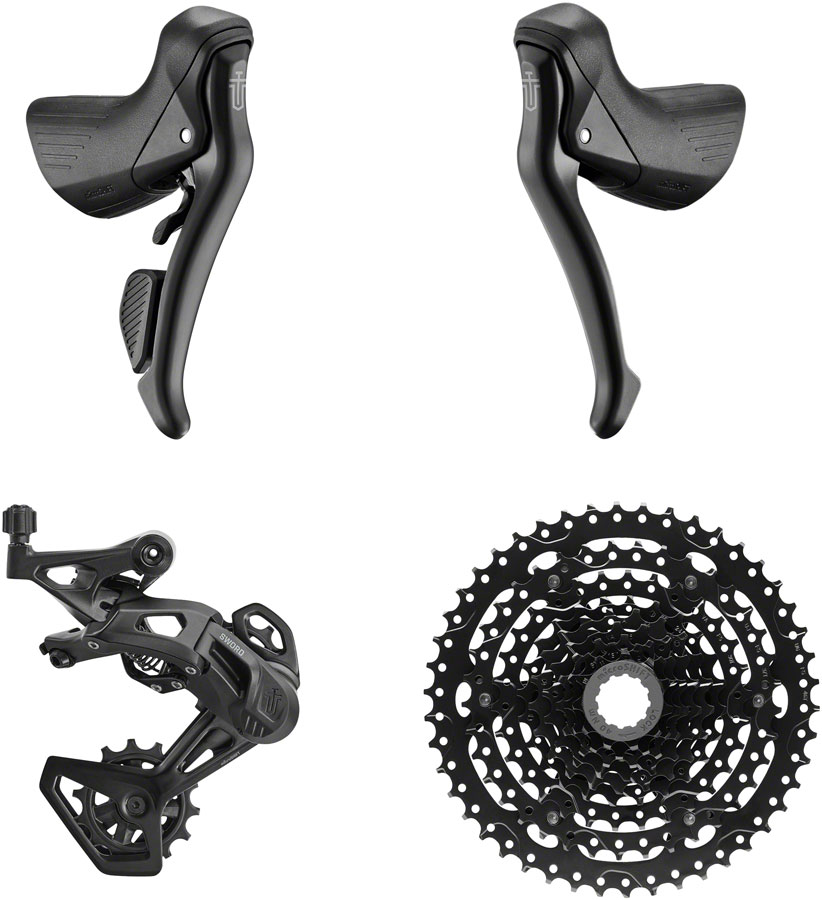 microSHIFT Sword Black 1x9-Speed Groupset - Includes Brake/Shifters, Rear Derailleur Medium Cage, 11-46t Cassette