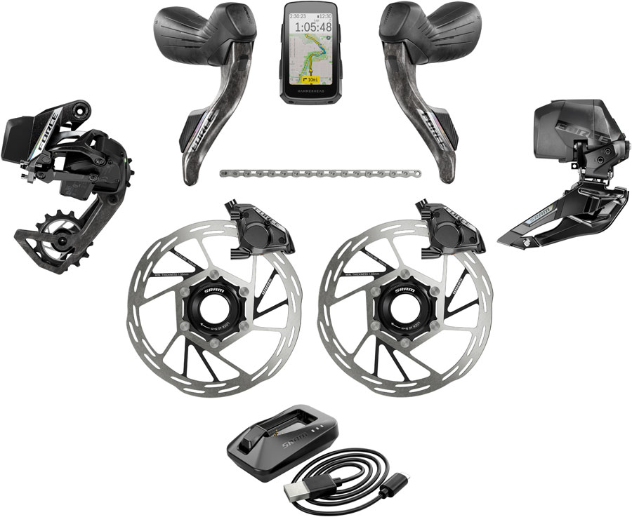 SRAM Force eTap AXS Road Groupset - 2x12-Speed, HRD Shift/Brake Levers, FM Calipers, Rotors, Chain, F/R Derailleurs, Hammerhead Karoo, E1