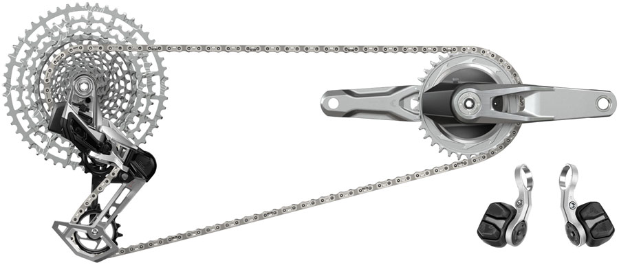 SRAM 1987 Eagle Transmission Power Meter Groupset - 170mm, 32 and 34t Chainrings, POD Controllers, 10-52t Cassette, Rear Derailleur, Chain