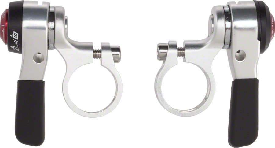 microSHIFT Thumb Shifter Set, 10-Speed Road, Double/Triple, Shimano Compatible, Silver
