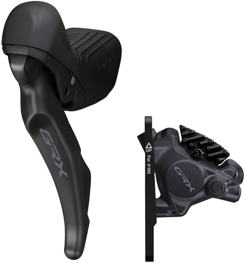 Shimano GRX ST-RX610 Shift/Brake Lever with BR-RX410 Hydraulic Disc Brake Caliper - Left/Front, 2x, Flat Mount Caliper, Black