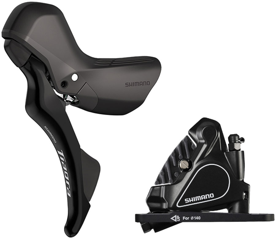 Shimano Tiagra ST-R4020-LA Shift/Brake Lever with BR-RS405 Front Hydraulic Disc Brake Caliper - Left/Front, 2x, Flat Mount, Black