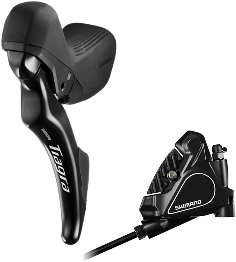 Shimano Tiagra ST-R4020--LA Shift/Brake Lever with BR-RS405 Hydraulic Disc Brake Caliper - Left/Rear, 2x, Flat Mount, Black