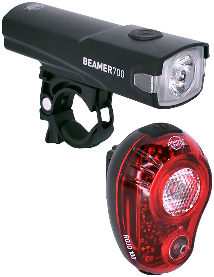 Planet Bike Beamer 700/Rojo 100 Headlight/Taillight Set - 700/100 Lumen, USB Rechargable, Black