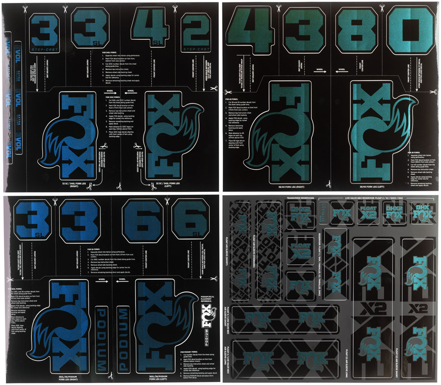 FOX Fork and Shock Decal Kit - Blue Teal Flux