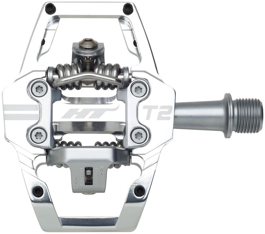 HT Components T2 Pedals - Dual Sided Clipless with Platform, Aluminum, 9/16", Silver