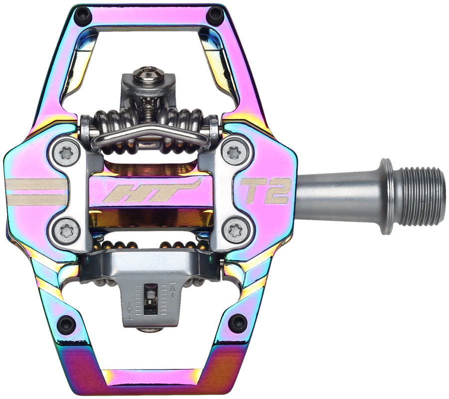 HT Components T2 Pedals - Dual Sided Clipless with Platform, Aluminum, 9/16", Oil Slick