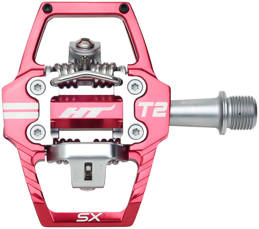 HT Components T2-SX Pedals - Dual Sided Clipless with Platform, Aluminum, 9/16", Red
