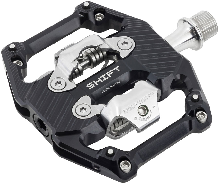 Wolf Tooth SHIFT Gravity Clipless Pedals - Dual Sided Clipless, Alloy, 9/16", Black, Pair, Shimano SPD