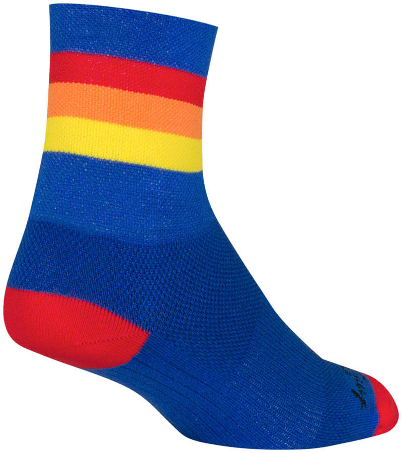 SockGuy Classic Vintage Socks - 4", Blue/Red/Orange/Yellow, Large/X-Large
