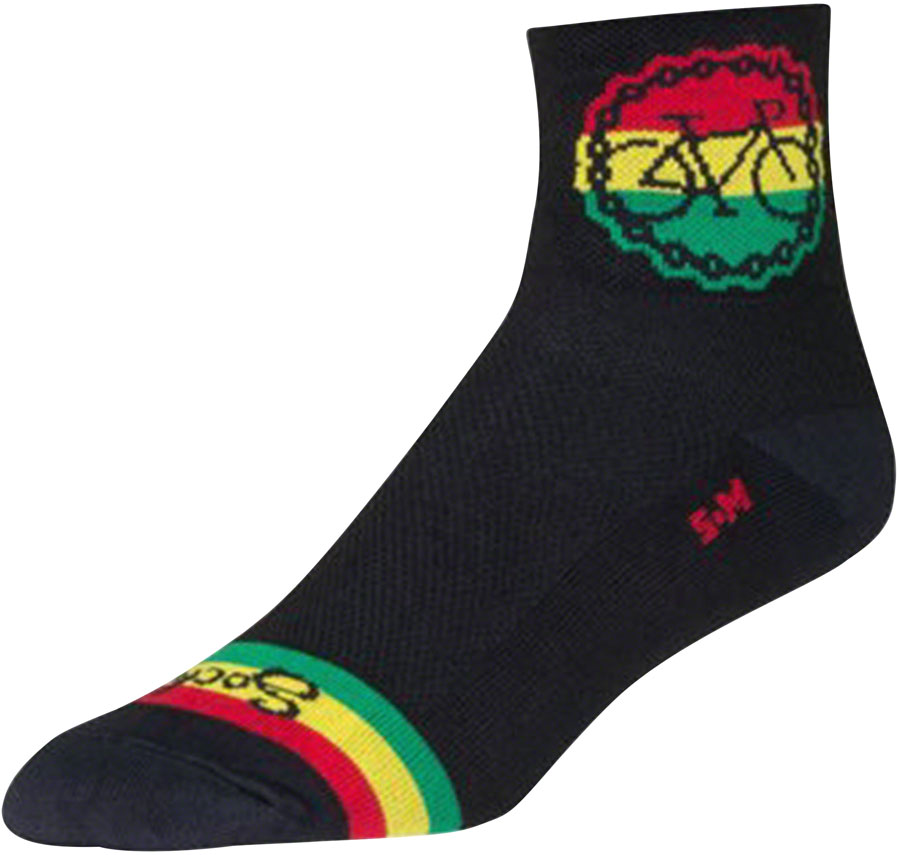 SockGuy Classic Rasta Ride Socks - 3", Black/Rasta, Large/X-Large