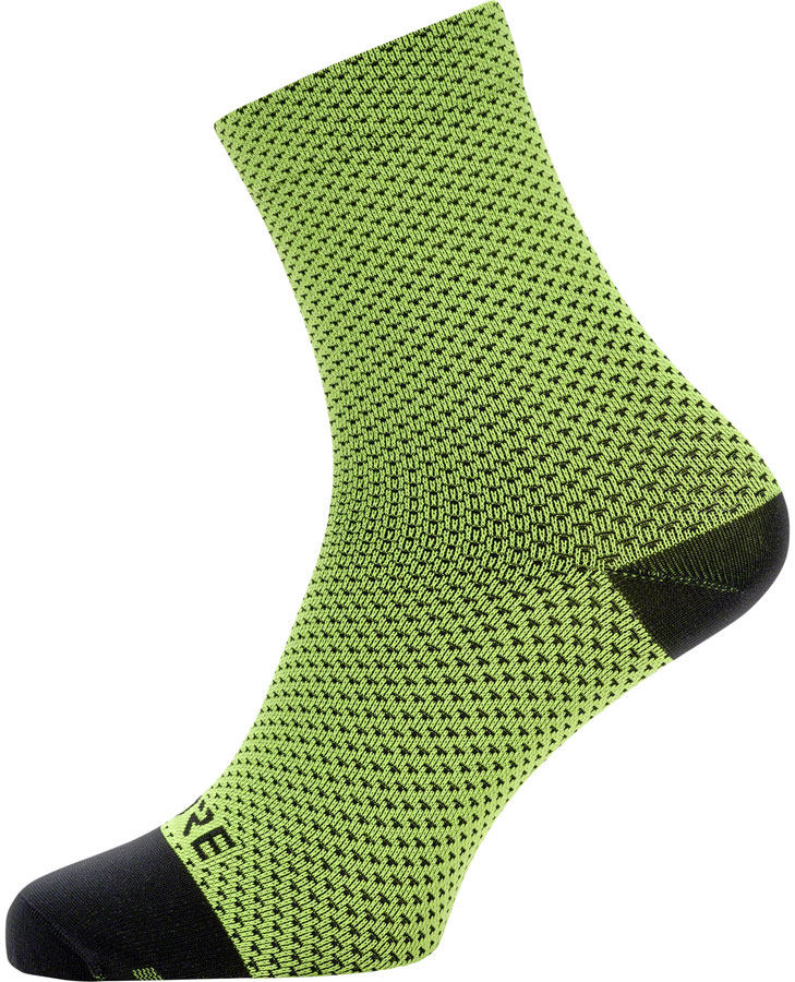 GORE C3 Dot Mid Socks - Neon Yellow/Black, 6.7" Cuff, Fits Sizes 8-9.5