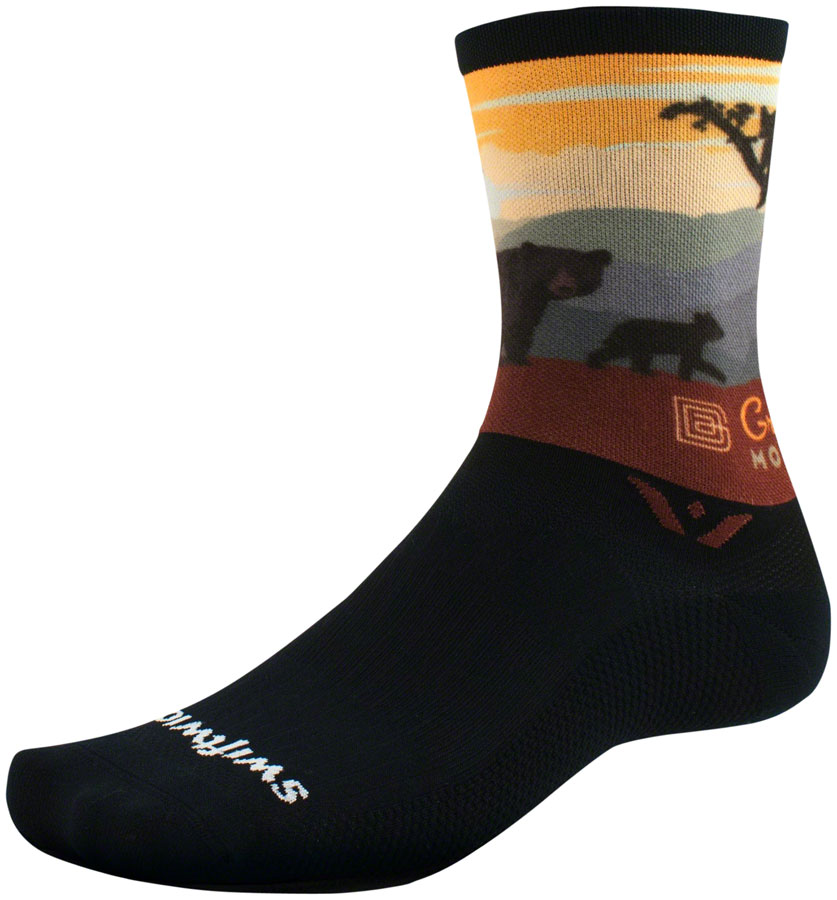 Swiftwick Vision Impression National Park Crew Socks - 6", Great Smoky Mountain Bears, Medium