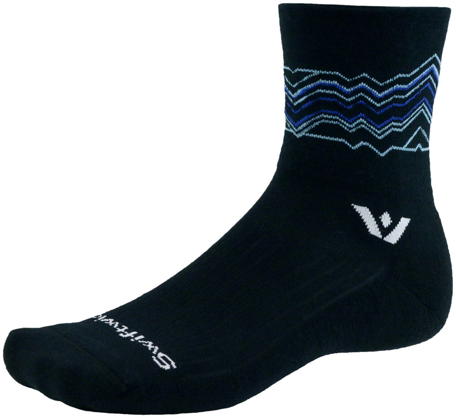 Swiftwick Pursuit Quarter Crew High Socks - 4", Black/Blue, Medium