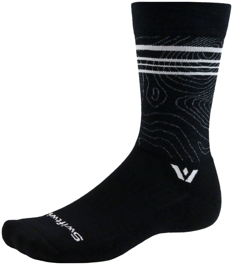 Swiftwick Pursuit Crew Socks - 6", Topographic Black, Large
