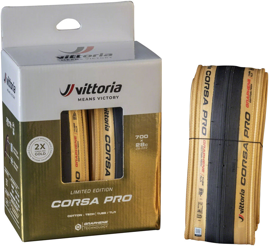 Vittoria Corsa Pro Gold Limited Edition Tires - 700 x 28, Tubeless, Folding, Black/Gold Limited Edition, G2.0, Pair