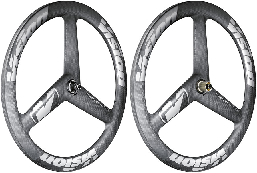 Vision Metron 3-Spoke Wheelset, Tubeless 700c, 3-Spoke Aero Design, Disc Brake, Center Lock Rotor Mount – Black