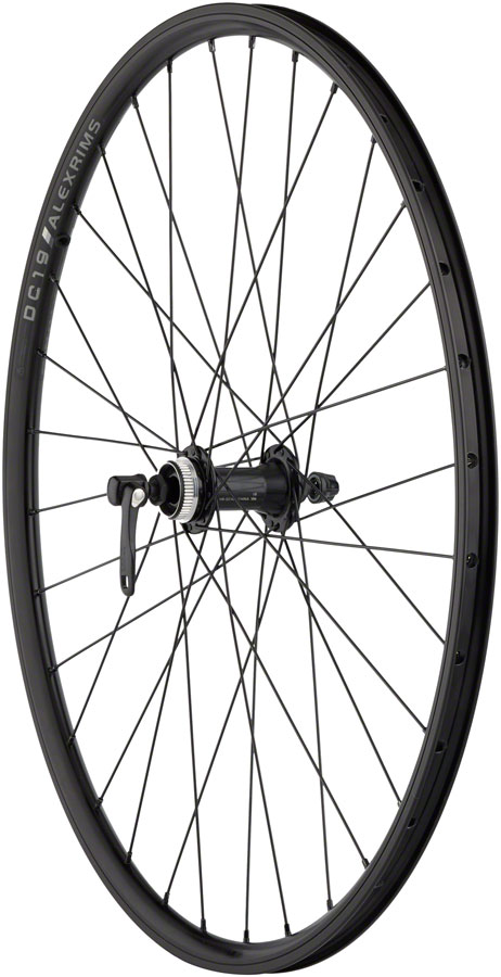 Quality Wheels Value Double Wall Series Rim+Disc Front Wheel - 26", QR x 100mm, Center-Lock /Rim Brake, Black, Clincher, 32H